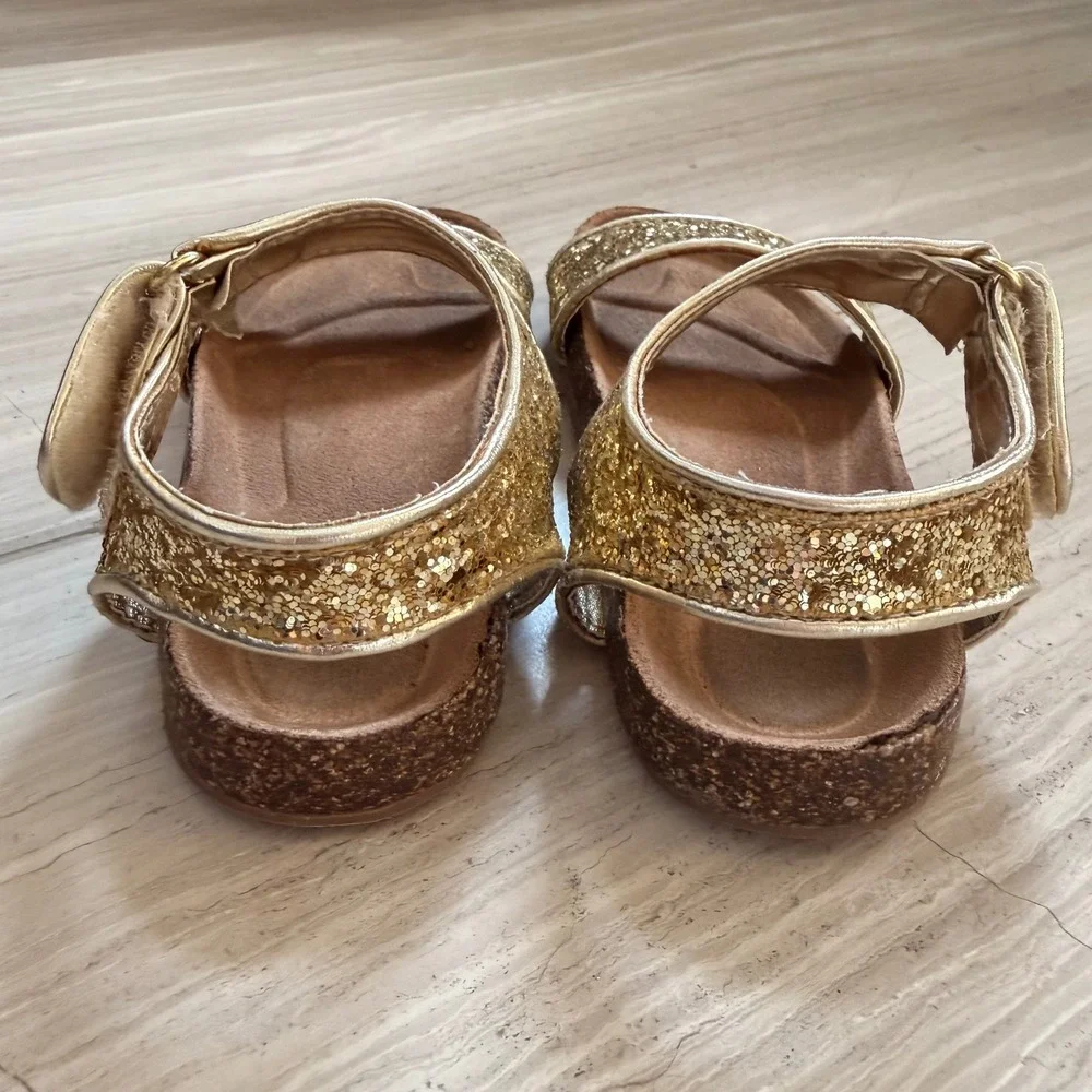 J.Crew Crewcuts Glitter Cork Sandals Gold Glam Vacation Going Out AV747 K10 EUC